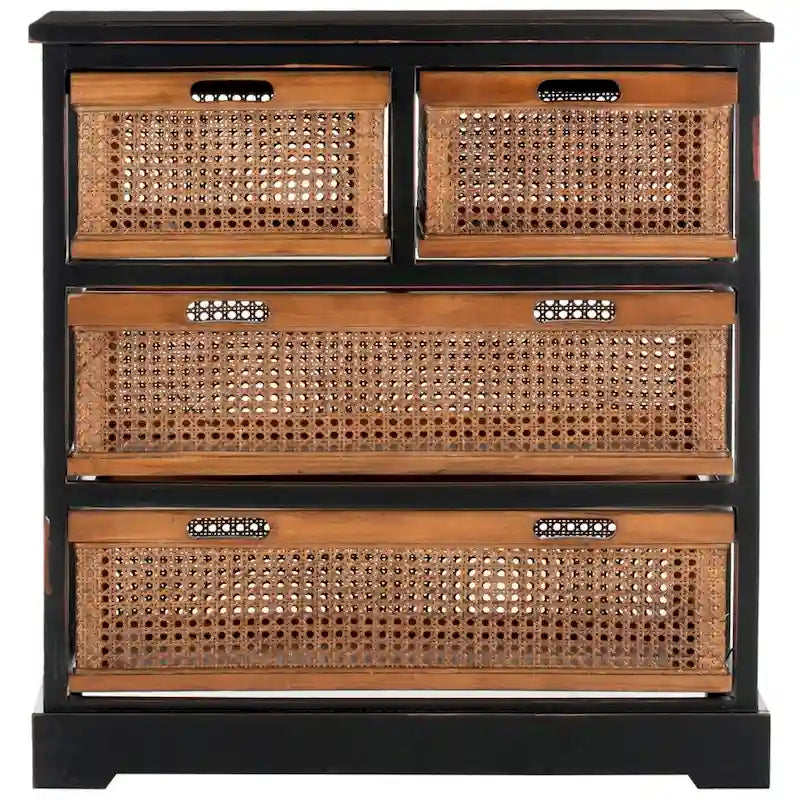 Meuble de rangement blanc à 4 tiroirs avec paniers en canne - 29.1 x 13.8 x 30.3