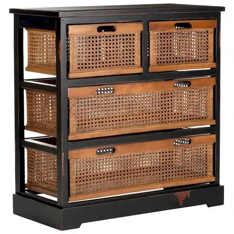 Meuble de rangement blanc à 4 tiroirs avec paniers en canne - 29.1 x 13.8 x 30.3