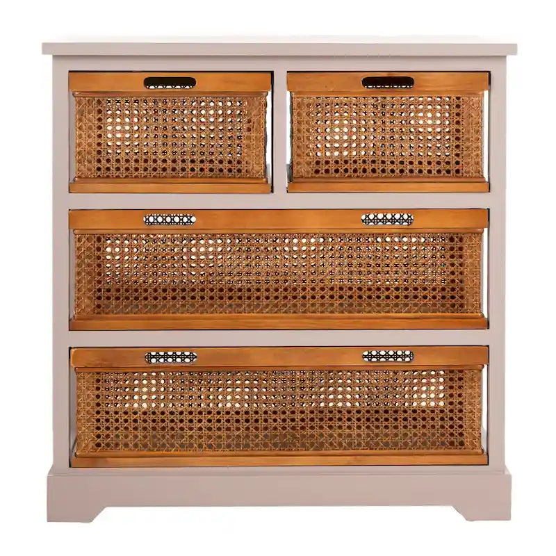 Mobile contenitore bianco a 4 cassetti con cesti in giunco - 29.1 x 13.8 x 30.3