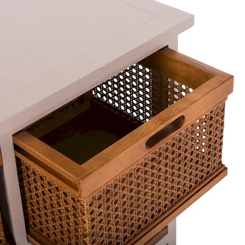 Mobile contenitore bianco a 4 cassetti con cesti in giunco - 29.1 x 13.8 x 30.3