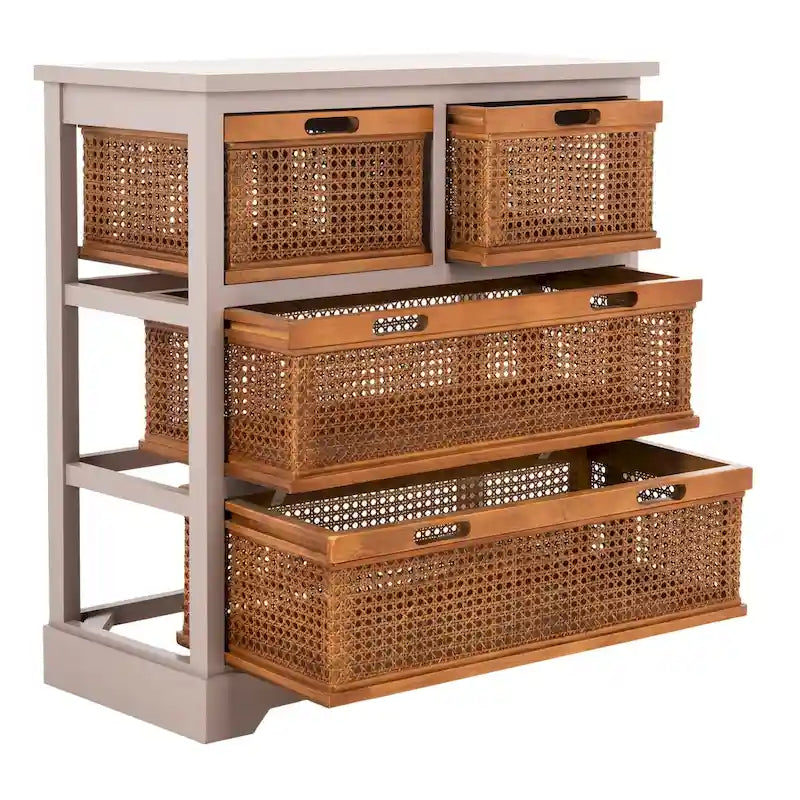 Mobile contenitore bianco a 4 cassetti con cesti in giunco - 29.1 x 13.8 x 30.3