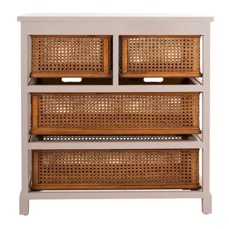 Mobile contenitore bianco a 4 cassetti con cesti in giunco - 29.1 x 13.8 x 30.3