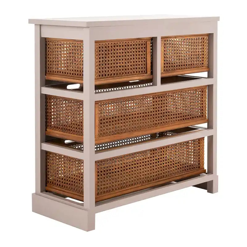 Mobile contenitore bianco a 4 cassetti con cesti in giunco - 29.1 x 13.8 x 30.3