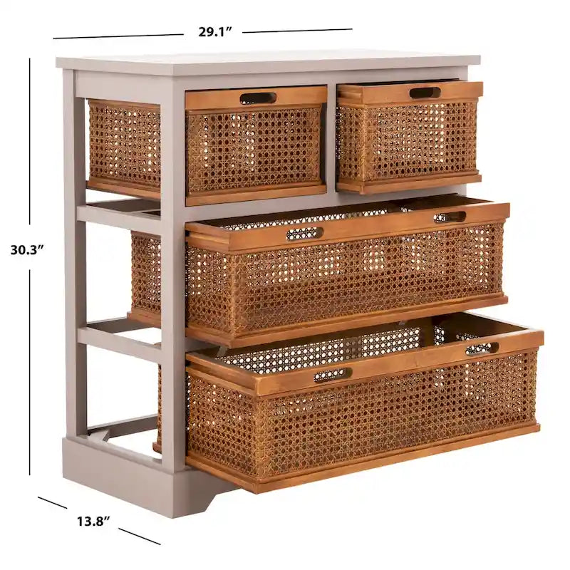 Mobile contenitore bianco a 4 cassetti con cesti in giunco - 29.1 x 13.8 x 30.3