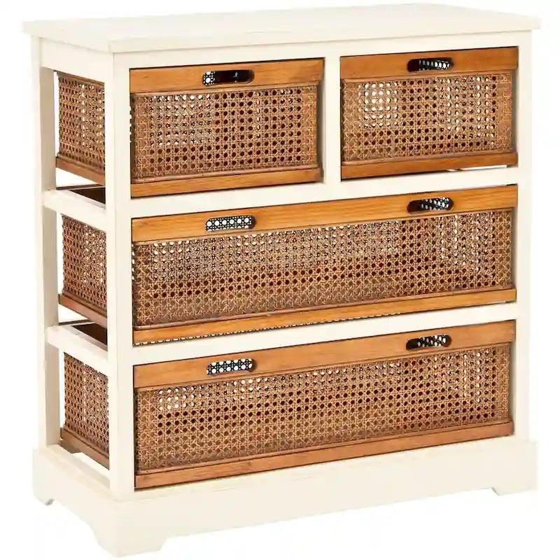 Mobile contenitore bianco a 4 cassetti con cesti in giunco - 29.1 x 13.8 x 30.3