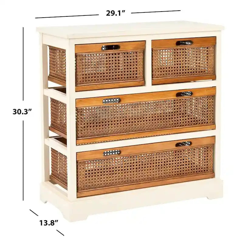 Mobile contenitore bianco a 4 cassetti con cesti in giunco - 29.1 x 13.8 x 30.3