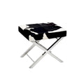 Poltrona pouf in acciaio inox cromato con pelle effetto pelo bianca e nera