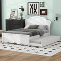 Letto a piattaforma in legno full size con testiera e letto estraibile twin, bianco