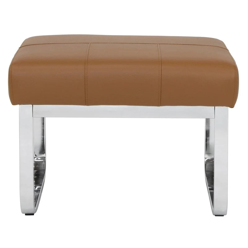 Pouf moderno rettangolare in metallo e pelle mista