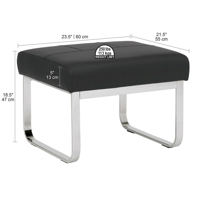 Pouf moderno rettangolare in metallo e pelle mista