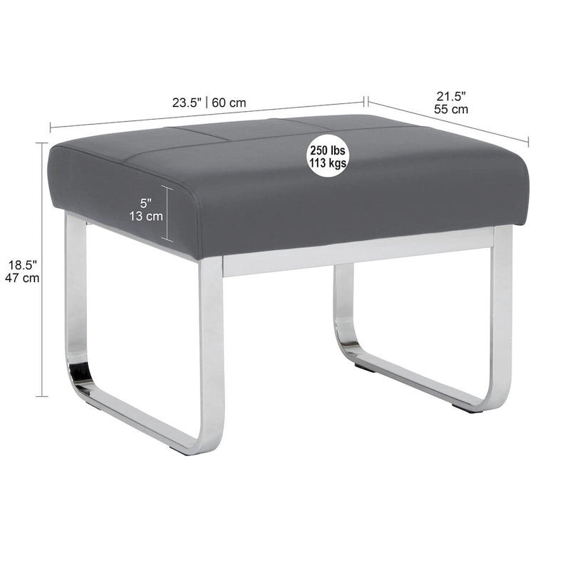 Pouf moderno rettangolare in metallo e pelle mista