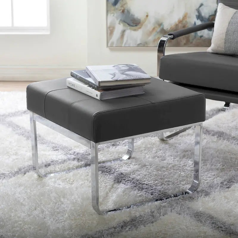 Pouf rectangulaire moderne en cuir mélangé et métal