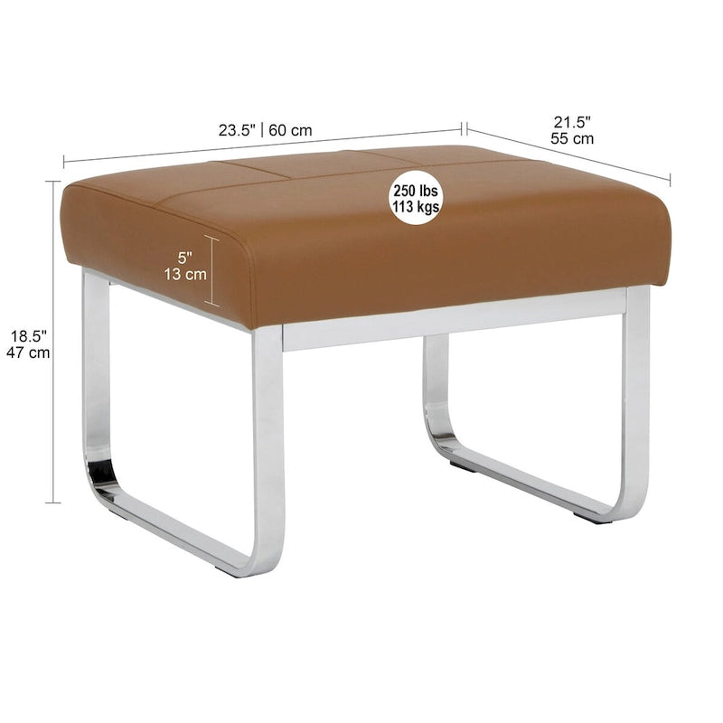 Pouf moderno rettangolare in metallo e pelle mista