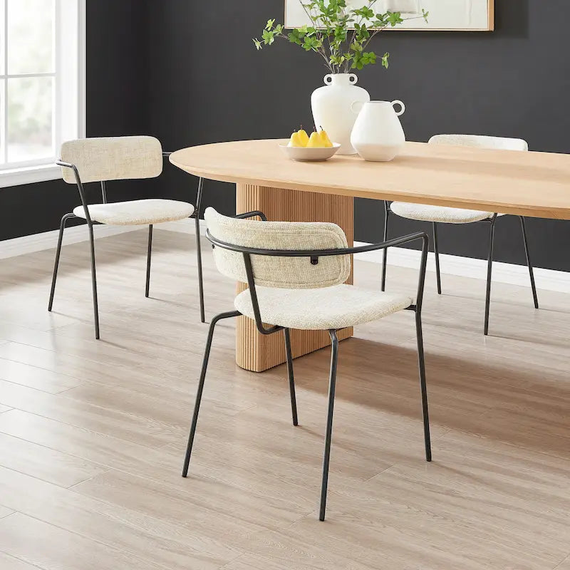 Chaise de salle à manger avec accoudoirs en tissu et structure en acier thermolaqué - lot de 2