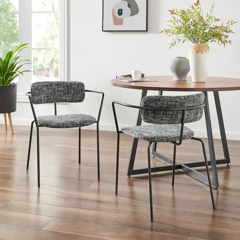Chaise de salle à manger avec accoudoirs en tissu et structure en acier thermolaqué - lot de 2