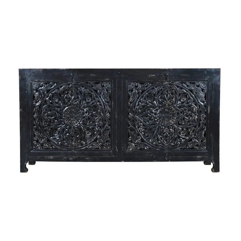 Buffet noir à 4 portes sculpté à la main