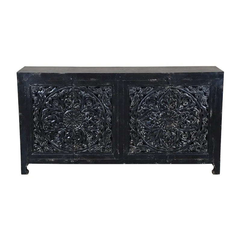 Buffet noir à 4 portes sculpté à la main
