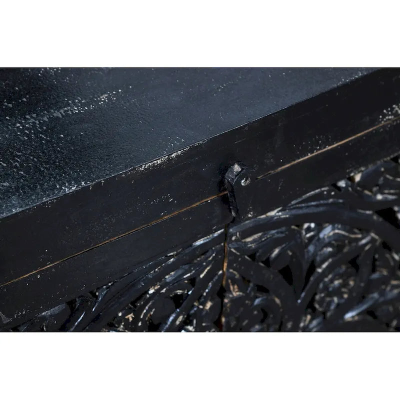 Credenza nera a 4 ante intagliata a mano