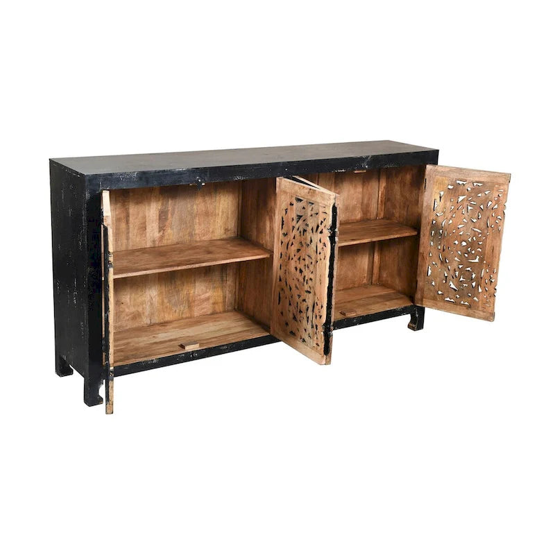Credenza nera a 4 ante intagliata a mano