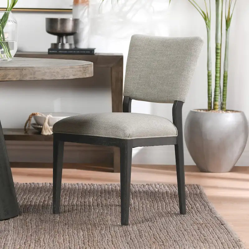 Chaise de salle à manger rembourrée en mélange de lin avec pieds en hévéa - lot de 2