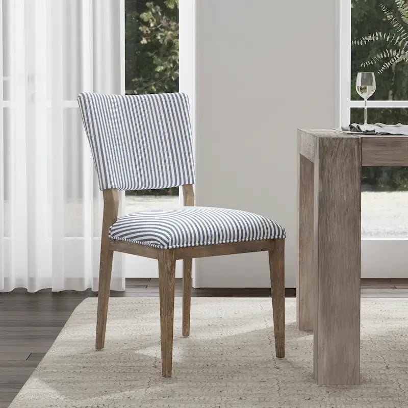 Chaise de salle à manger rembourrée en mélange de lin avec pieds en hévéa - lot de 2