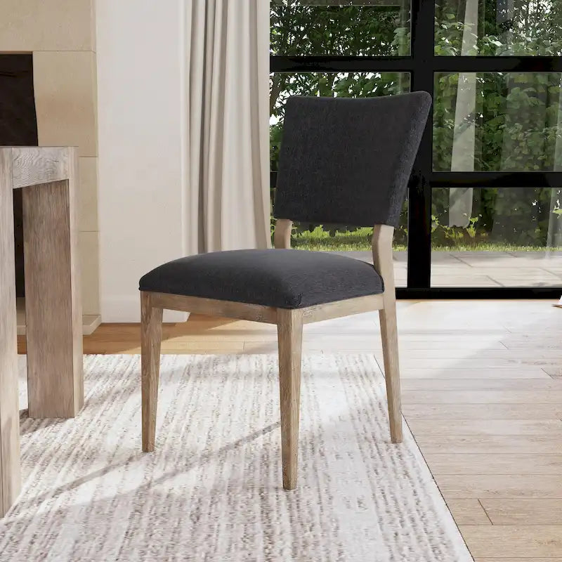 Chaise de salle à manger rembourrée en mélange de lin avec pieds en hévéa - lot de 2