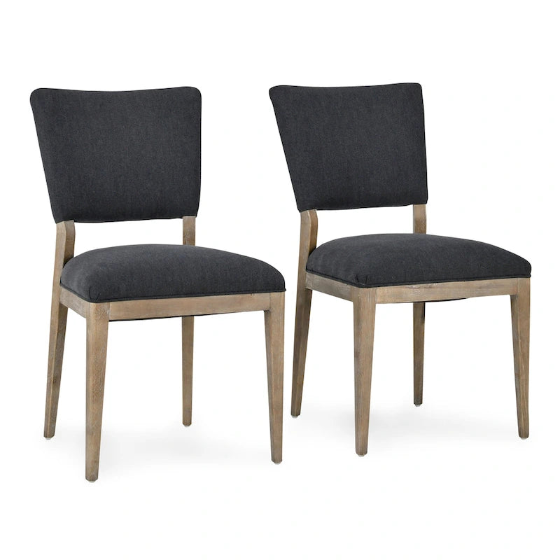 Chaise de salle à manger rembourrée en mélange de lin avec pieds en hévéa - lot de 2