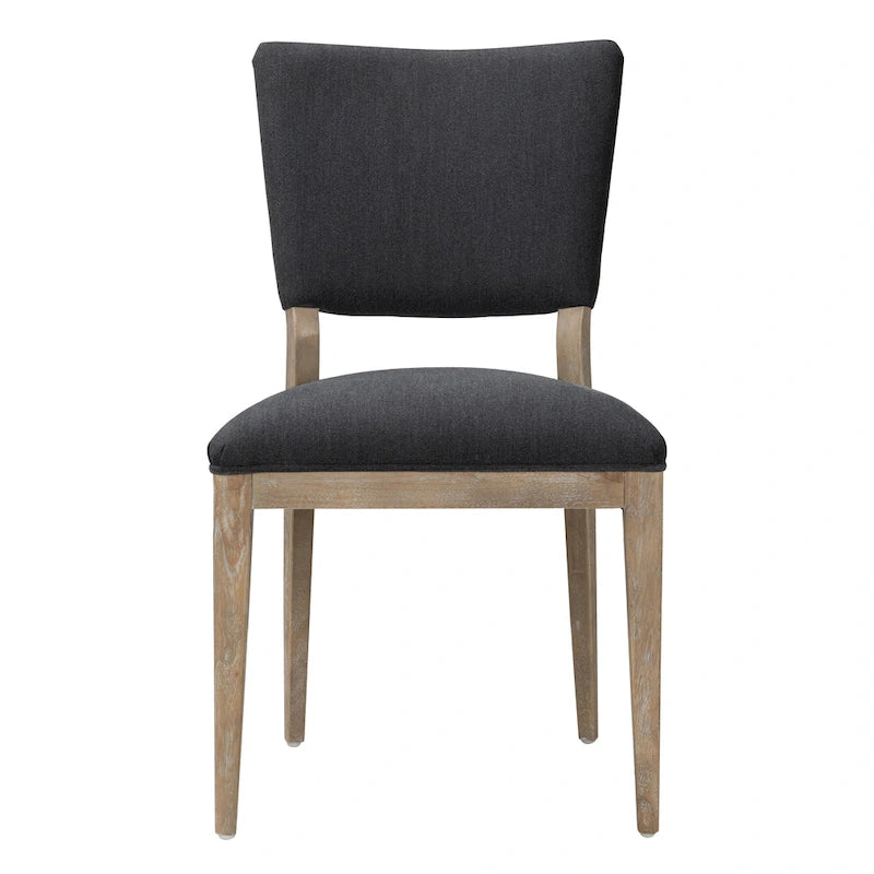 Chaise de salle à manger rembourrée en mélange de lin avec pieds en hévéa - lot de 2