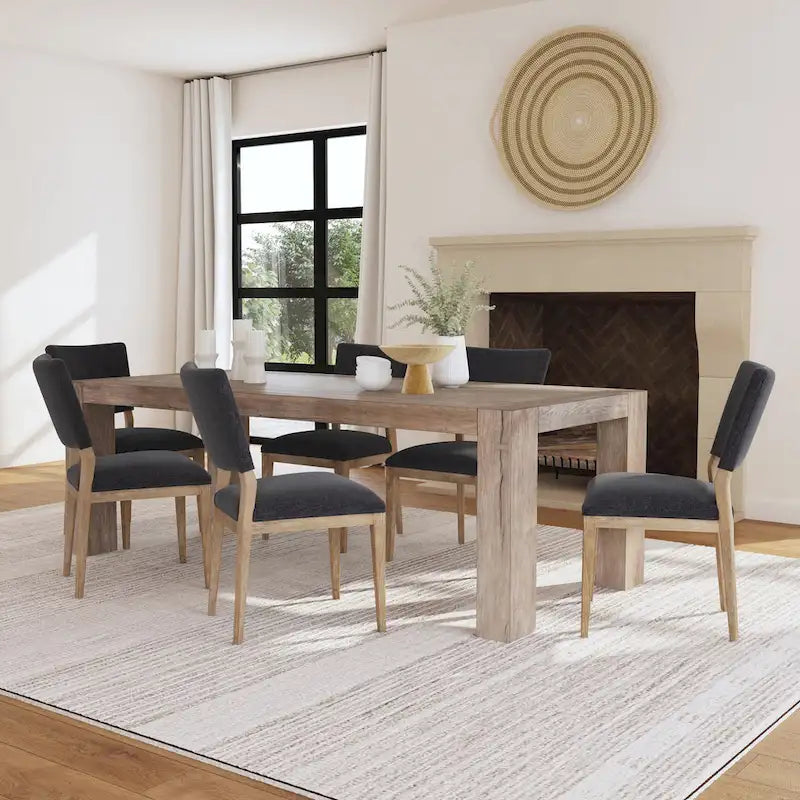 Sedia da pranzo imbottita in misto lino con gambe in legno di gomma - Set da 2