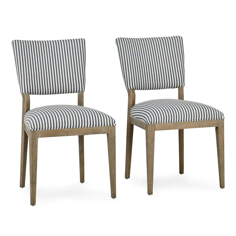 Sedia da pranzo imbottita in misto lino con gambe in legno di gomma - Set da 2