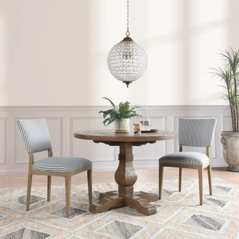 Sedia da pranzo imbottita in misto lino con gambe in legno di gomma - Set da 2