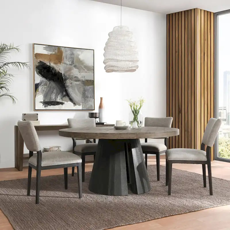 Sedia da pranzo imbottita in misto lino con gambe in legno di gomma - Set da 2