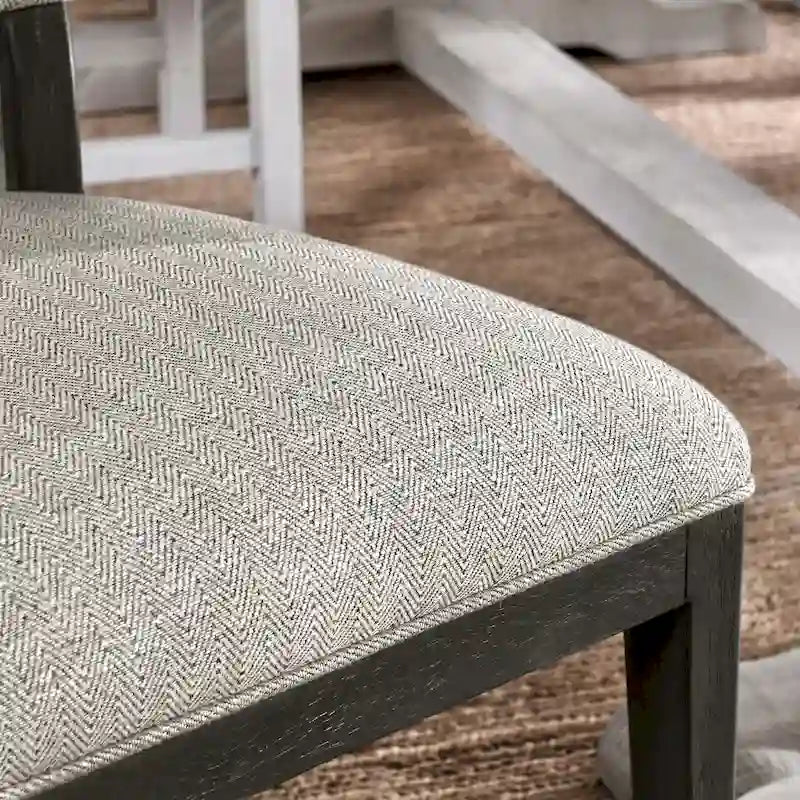 Sedia da pranzo imbottita in misto lino con gambe in legno di gomma - Set da 2