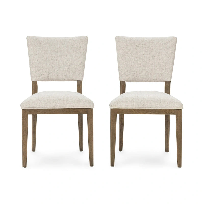 Sedia da pranzo imbottita in misto lino con gambe in legno di gomma - Set da 2