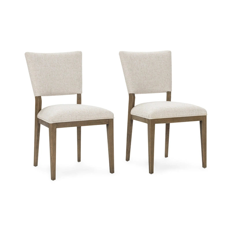 Sedia da pranzo imbottita in misto lino con gambe in legno di gomma - Set da 2