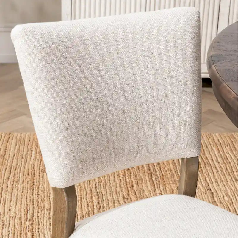 Sedia da pranzo imbottita in misto lino con gambe in legno di gomma - Set da 2