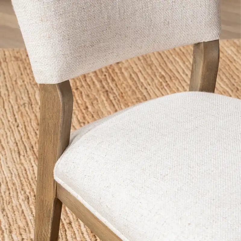 Sedia da pranzo imbottita in misto lino con gambe in legno di gomma - Set da 2