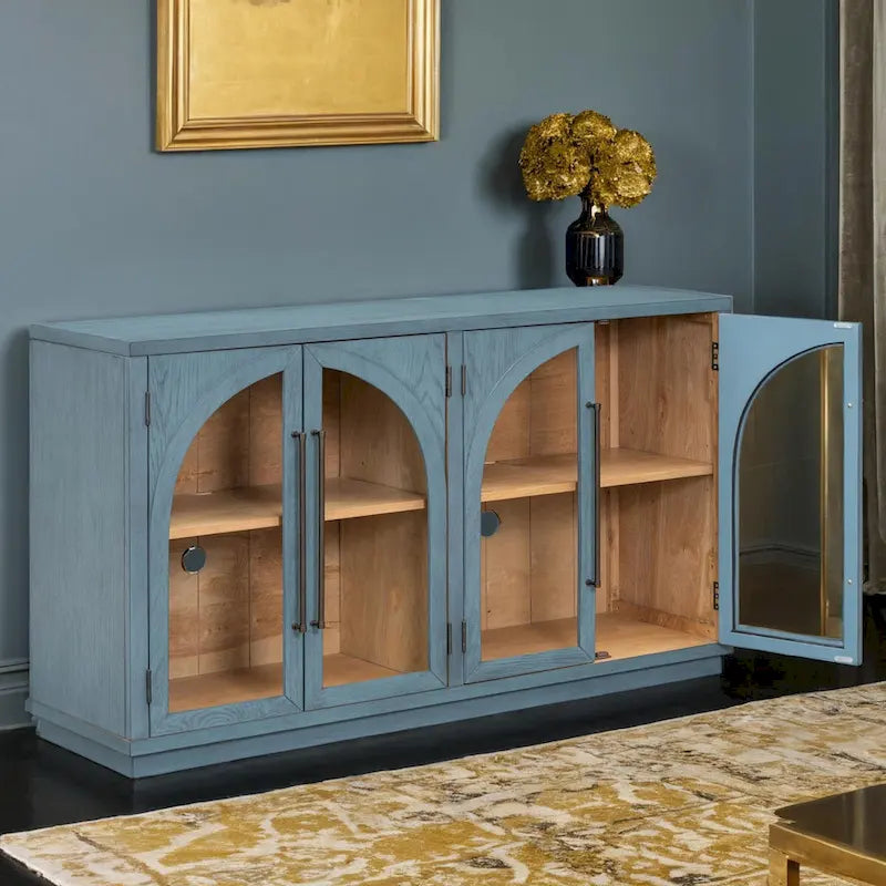 Grand buffet rétro à 4 portes avec poignées en métal et étagères réglables pour la cuisine, la salle à manger et le salon