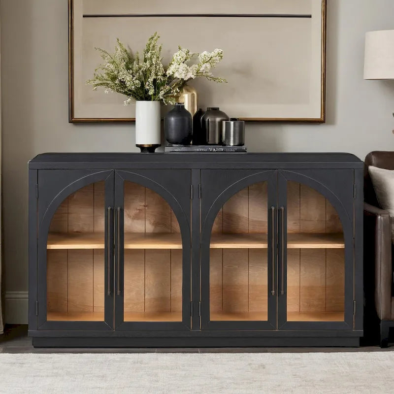 Grande credenza retrò a 4 ante con maniglie in metallo e ripiani regolabili per cucina, sala da pranzo e soggiorno