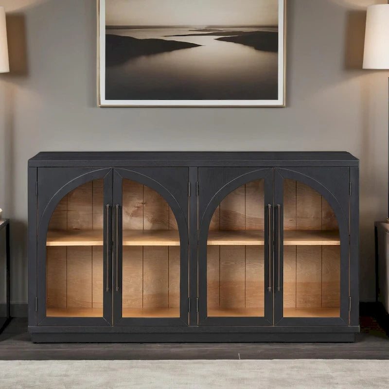 Grande credenza retrò a 4 ante con maniglie in metallo e ripiani regolabili per cucina, sala da pranzo e soggiorno
