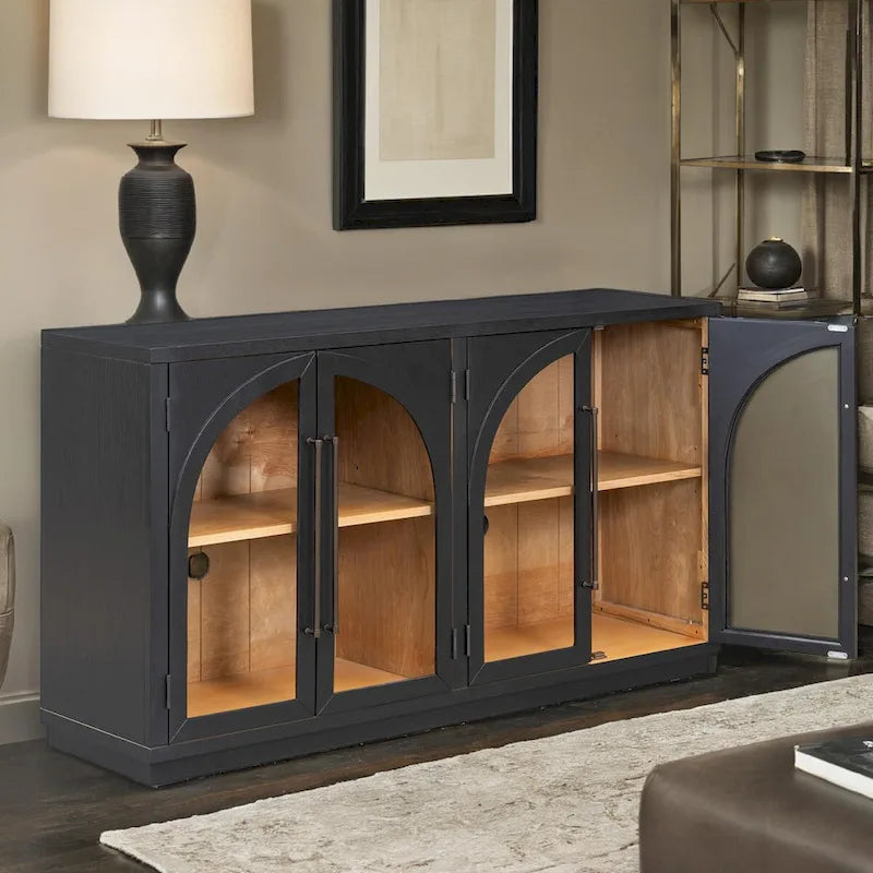 Grande credenza retrò a 4 ante con maniglie in metallo e ripiani regolabili per cucina, sala da pranzo e soggiorno
