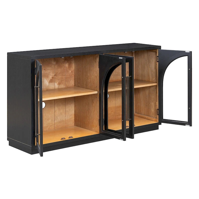 Grande credenza retrò a 4 ante con maniglie in metallo e ripiani regolabili per cucina, sala da pranzo e soggiorno