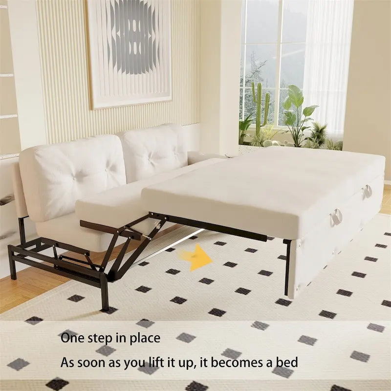 Divano letto queen size da 66" con materasso estraibile e sistema idraulico
