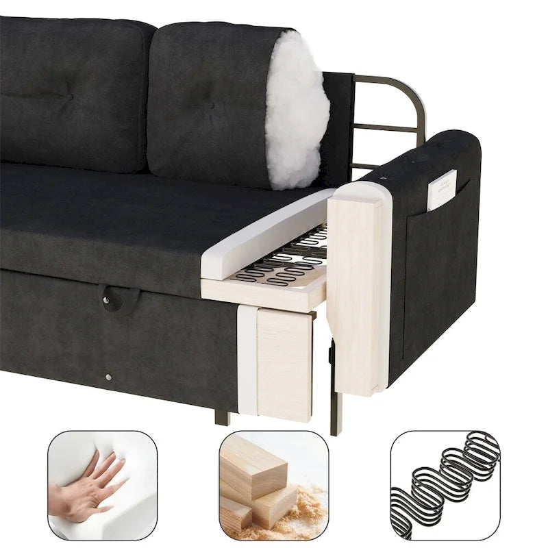 Divano letto queen size da 66" con materasso estraibile e sistema idraulico
