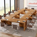 Rechteckiger Konferenztisch aus braunem Holz, 13FT