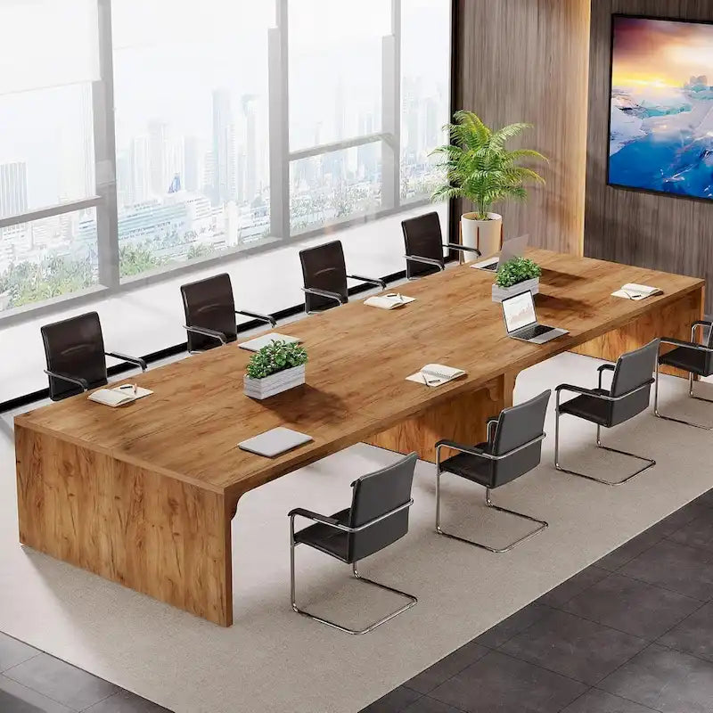 Rechteckiger Konferenztisch aus braunem Holz, 13FT
