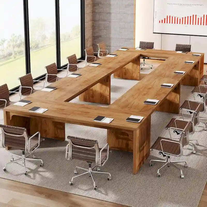 Rechteckiger Konferenztisch aus braunem Holz, 13FT