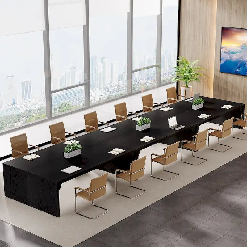 Rechteckiger Konferenztisch aus braunem Holz, 13FT