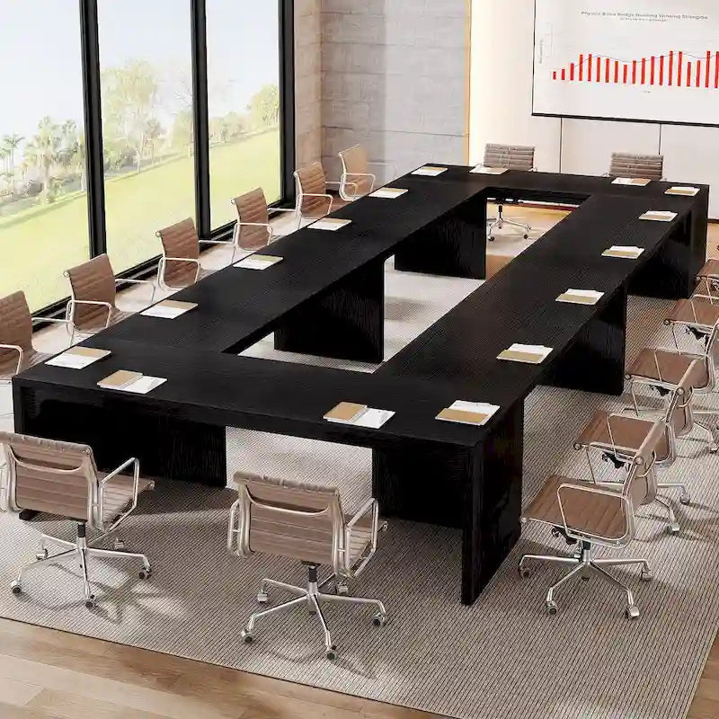 Rechteckiger Konferenztisch aus braunem Holz, 13FT