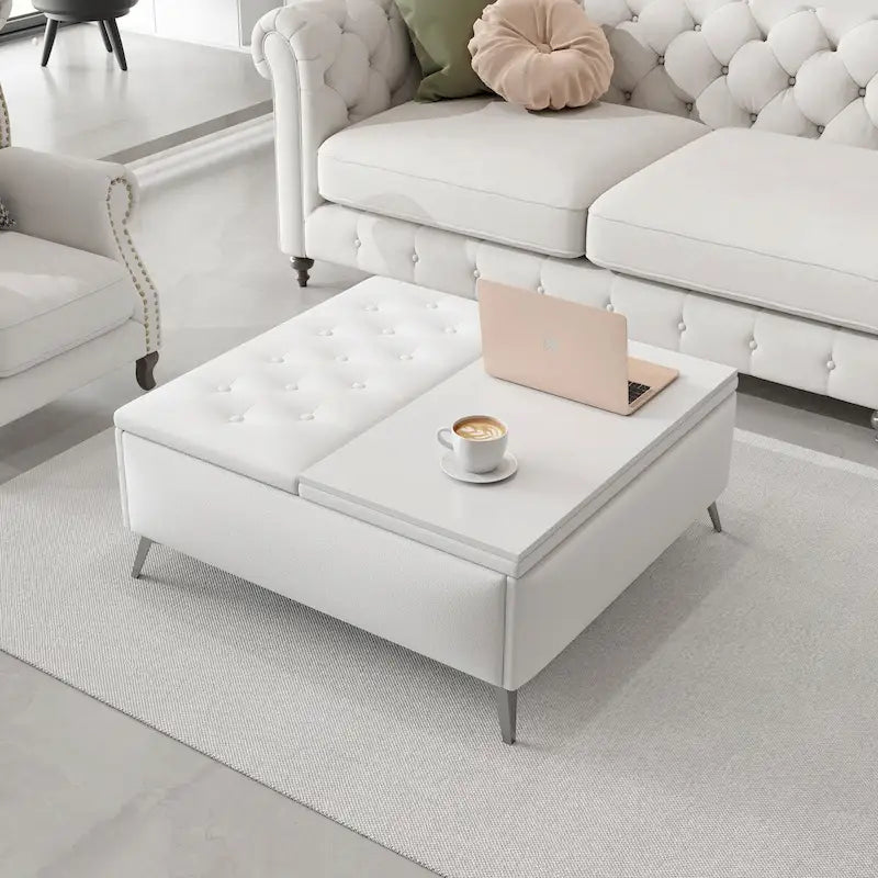 Pouf contenitore quadrato con piano sollevabile e tavolino da caffè da 35"